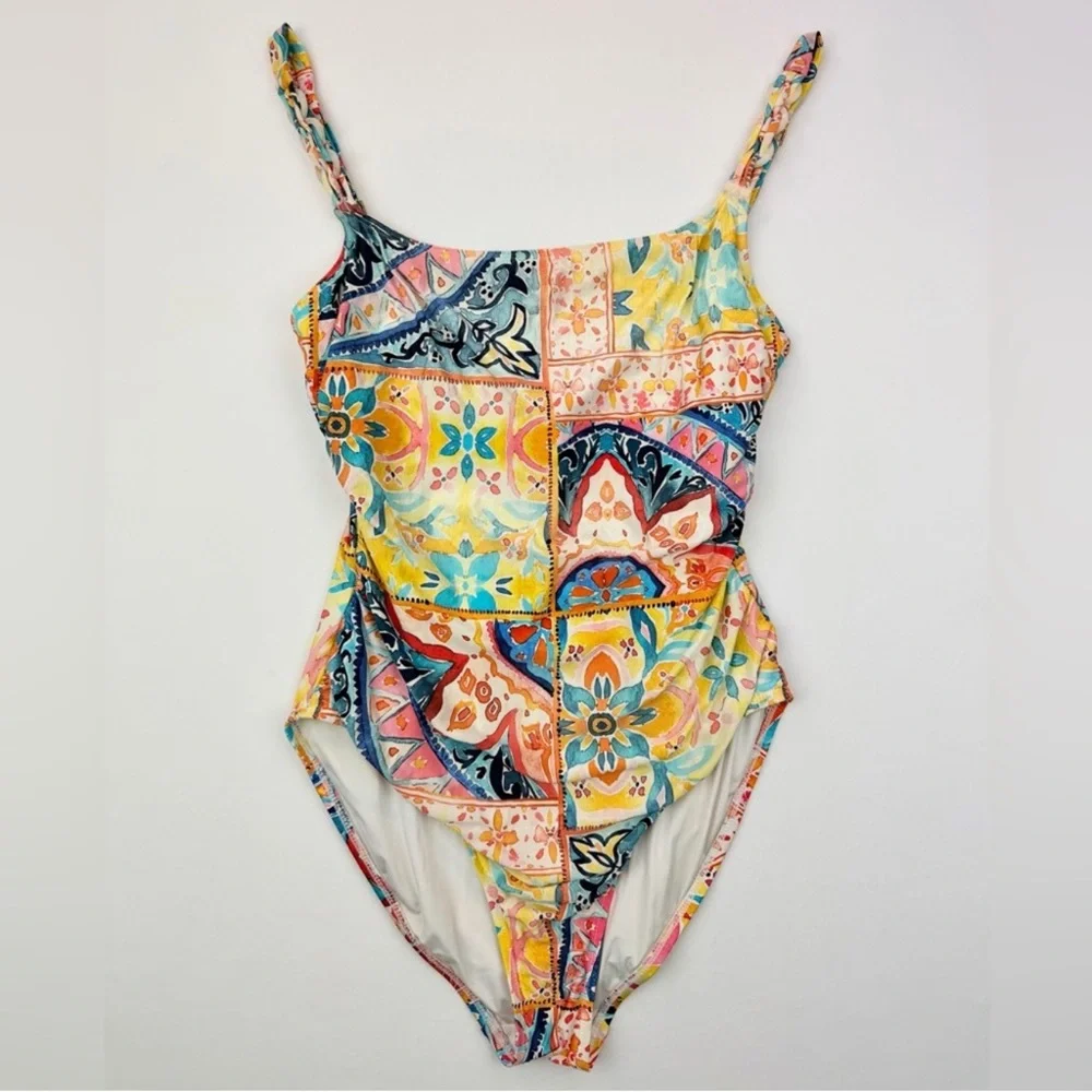La Blanca Soliel Italian Mosaic Tile‎ Printed One Piece Swim Suit Large